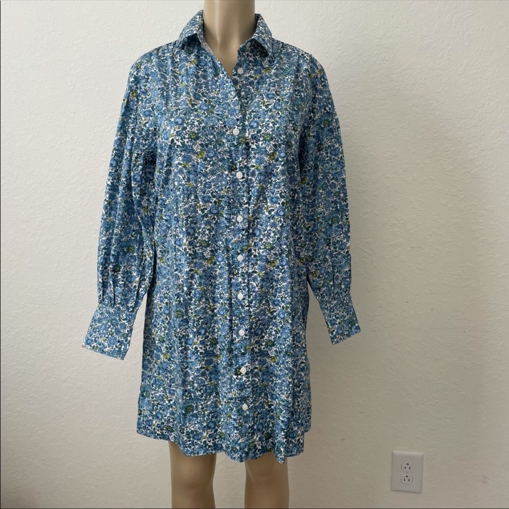 J Crew Buttons Down Shirt Dress Floral Print Size Small Tall